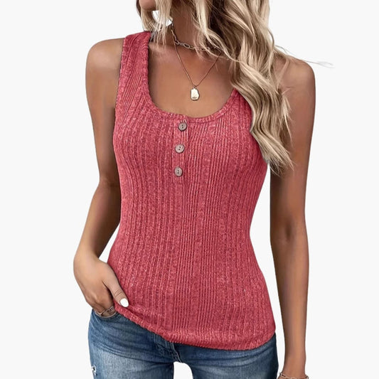 Women's Ribbed Tank Sleeveless Button Detail - Fashinoza