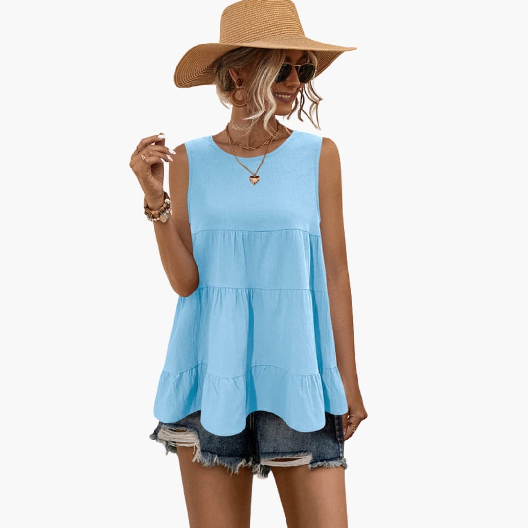 Women's Ruffle Tank Sleeveless Round Neck - Fashinoza