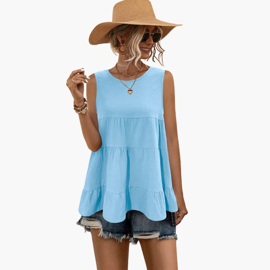 Women's Ruffle Tank Sleeveless Round Neck - Fashinoza