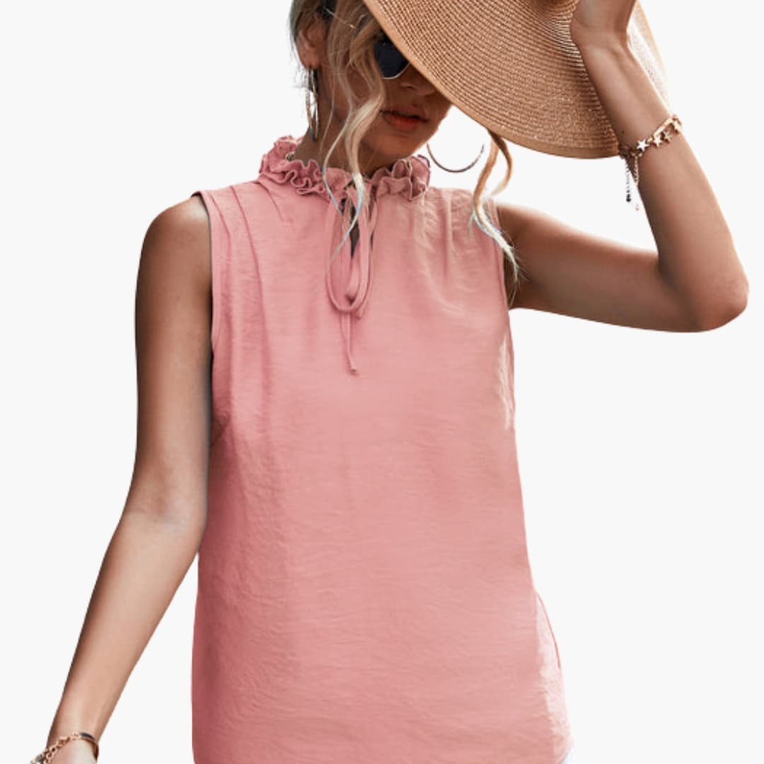 Women's Ruffle Neck Sleeveless - Fashinoza