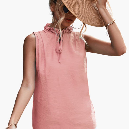 Women's Ruffle Neck Sleeveless - Fashinoza
