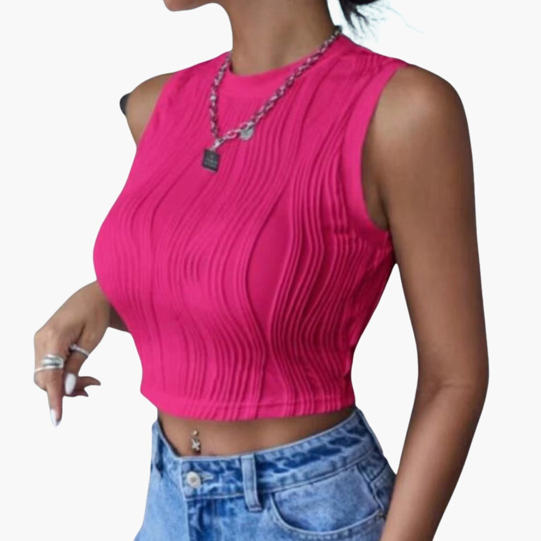 Women's Textured Crop Sleeveless - Fashinoza