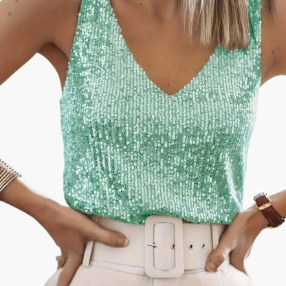 Women's Sleeveless Sequin Round Neck - Fashinoza
