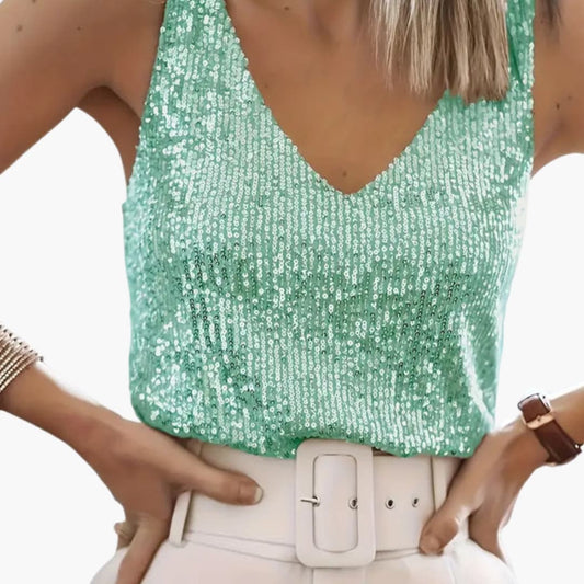 Women's Sleeveless Sequin Round Neck - Fashinoza