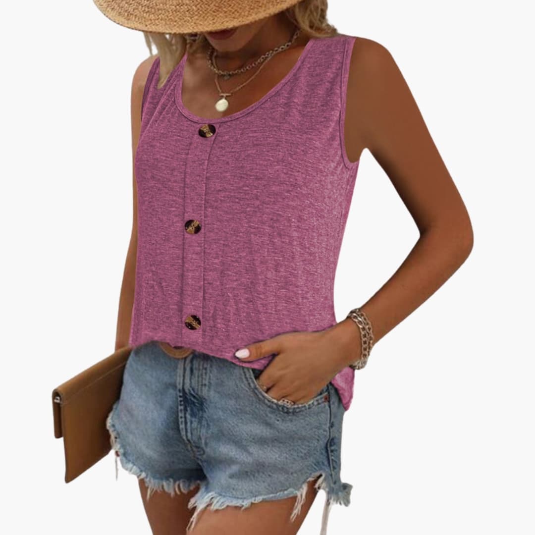 Women's Sleeveless Casual Decorative Buttons - Fashinoza