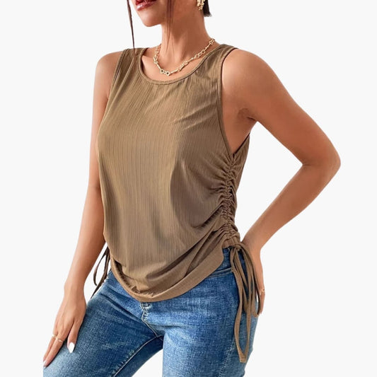 Women's Sleeveless Ruched Elastic Hem - Fashinoza
