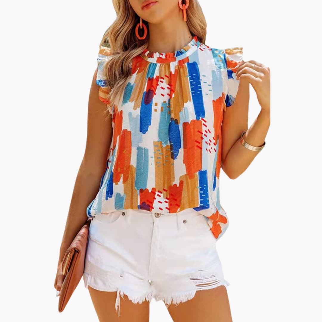 Women's Ruffled Sleeveless Abstract Print