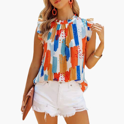 Women's Ruffled Sleeveless Abstract Print