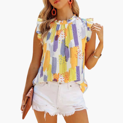 Women's Ruffled Sleeveless Abstract Print