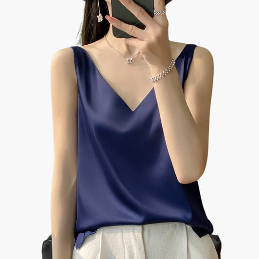 Women's Sleeveless Satin V-Neck - Fashinoza
