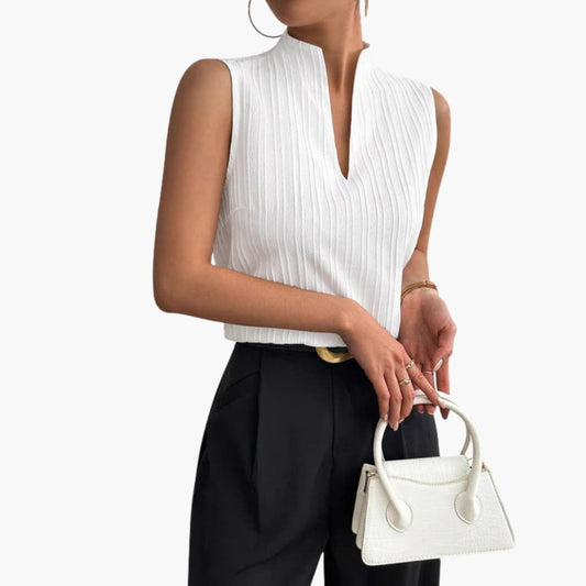 Women's Sleeveless Pleated Stand-Up Collar - Fashinoza