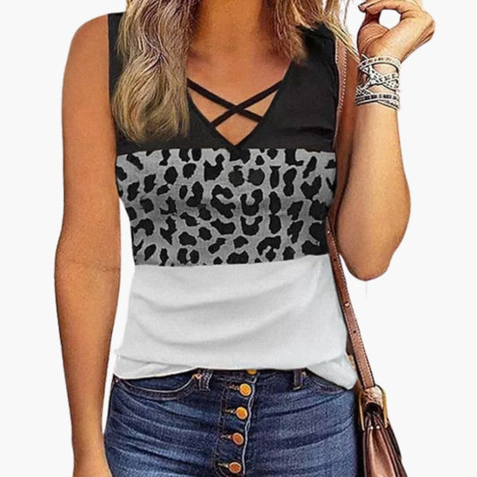 Women's Sleeveless Leopard Print V-Neck - Fashinoza