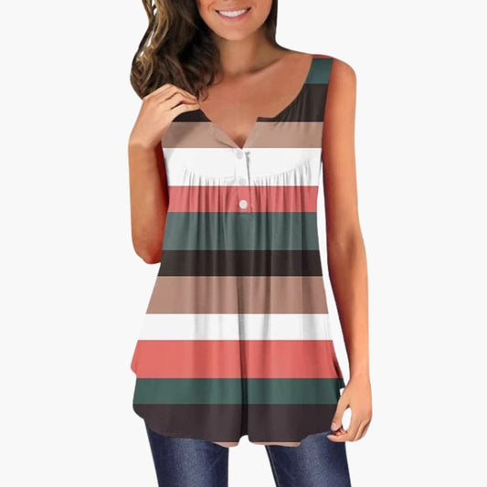 Women's Sleeveless V-Neck Striped Tunic - Fashinoza