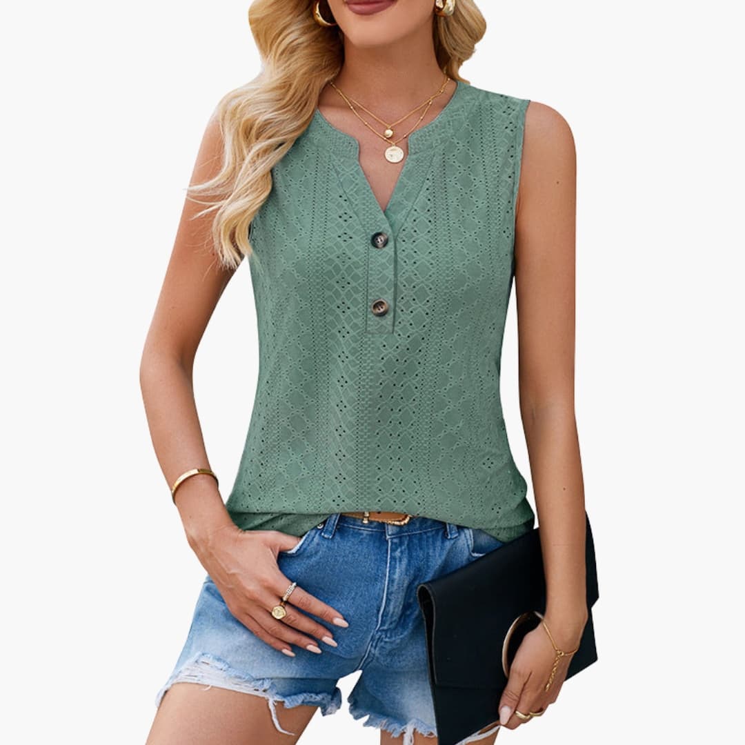Women's Eyelet Blouse Sleeveless V-Neck Shirt