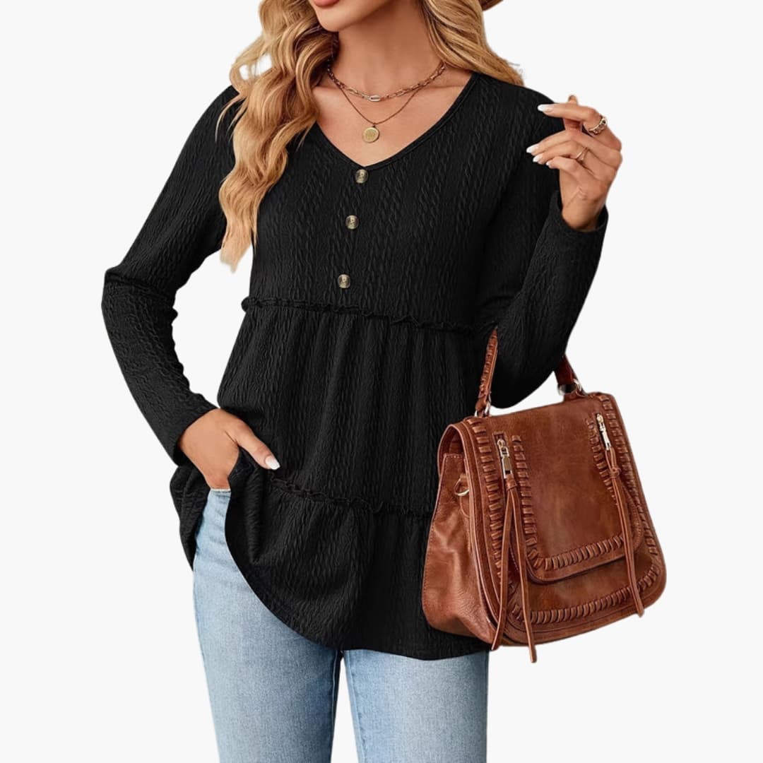 Women's Sleeveless V Neck Shirt Button Accent Flowing Hem