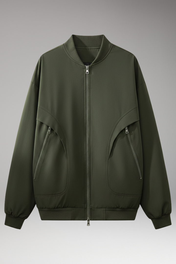Women's Bomber Jacket Zipper Pockets Elastic Cuffs - 
Fashinoza