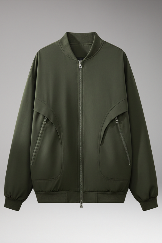 Women's Bomber Jacket Zipper Pockets Elastic Cuffs - 
Fashinoza