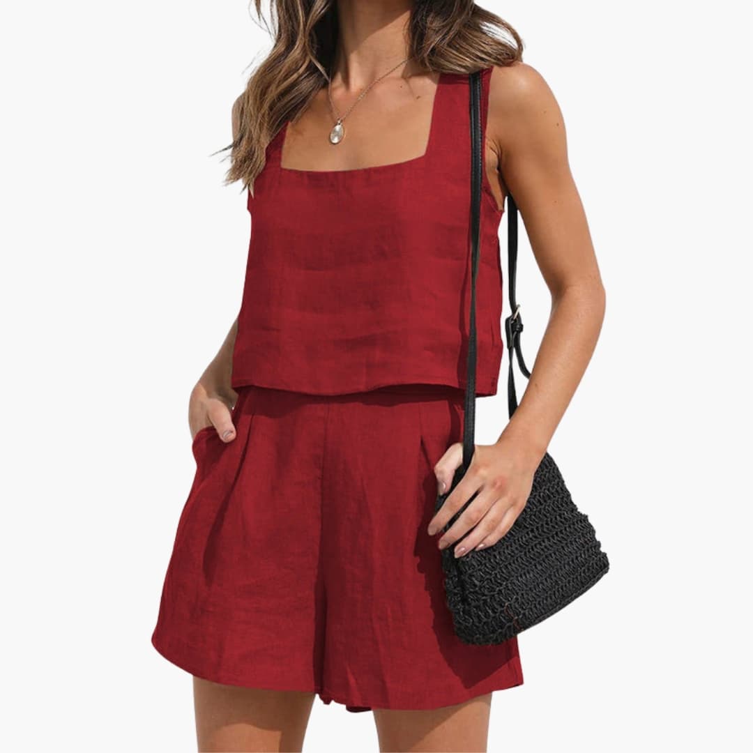 Women's Crop And Shorts Set Pleated Summer - Fashinoza