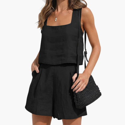 Women's Crop And Shorts Set Pleated Summer