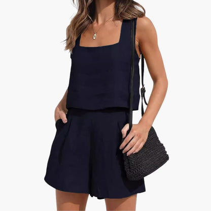 Women's Crop And Shorts Set Pleated Summer