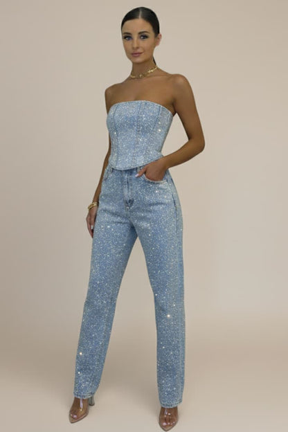 Women's Strapless Jumpsuit Straight Leg