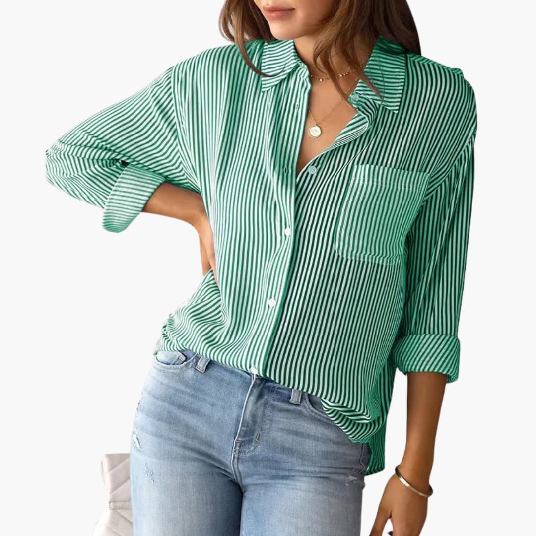 Women's Cotton Long Sleeve Button-Down Shirt Blue