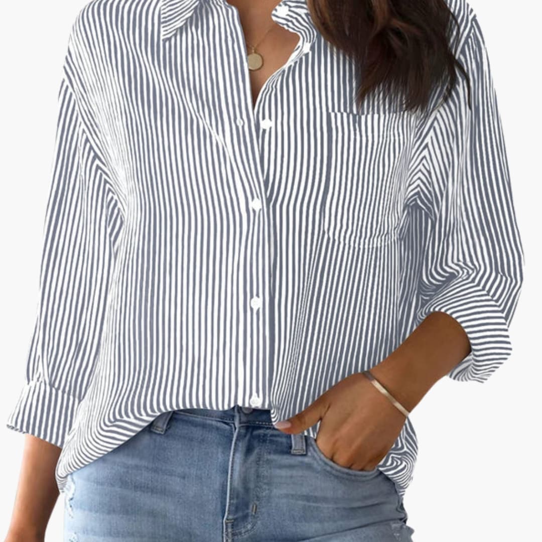 Women's Cotton Long Sleeve Button-Down Shirt Blue
