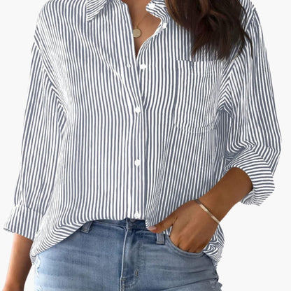 Women's Cotton Long Sleeve Button-Down Shirt Blue