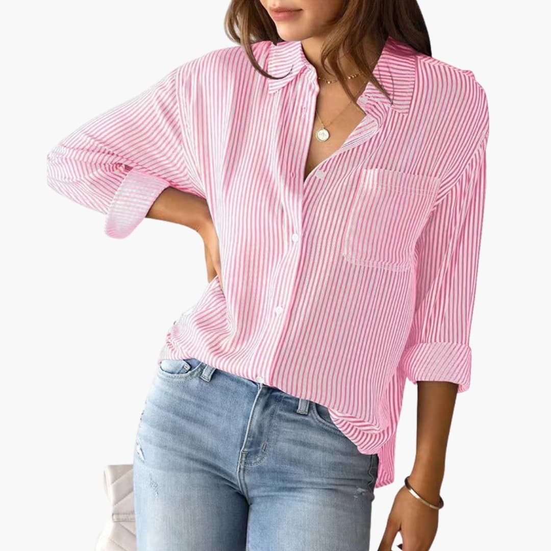 Women's Cotton Long Sleeve Button-Down Shirt Blue