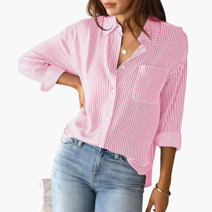 Women's Cotton Long Sleeve Button-Down Shirt Blue