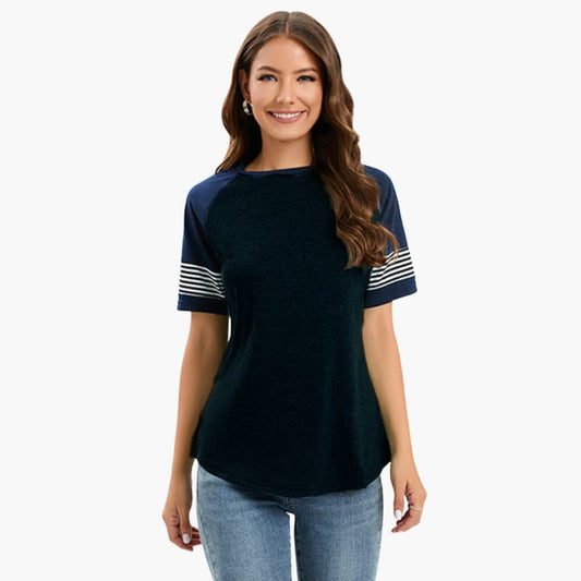 Women's Striped Raglan Short Sleeve T-Shirt - Fashinoza