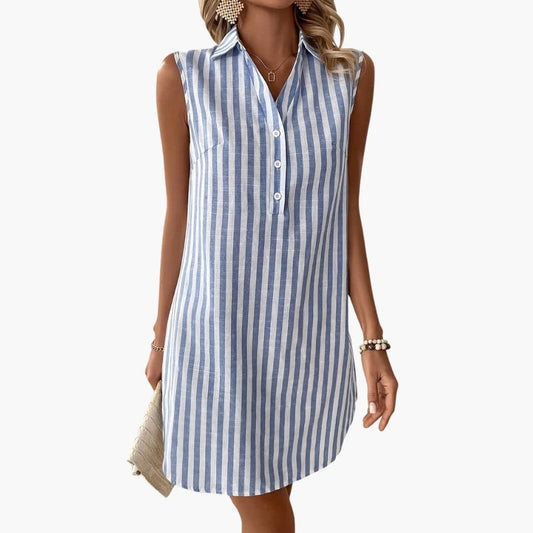 Women's Striped Button-Down Midi Dress - Fashinoza
