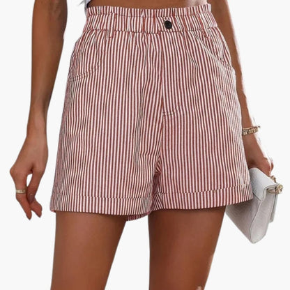 Women's Striped Shorts Elastic Waist Pockets