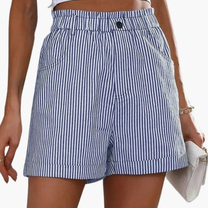Women's Striped Shorts Elastic Waist Pockets