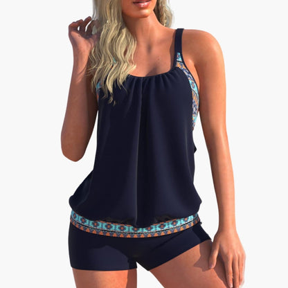 Women's Striped Swimsuit Tankini Adjustable Padded Cups