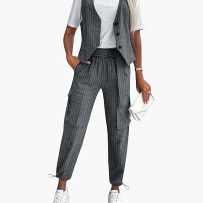 Women's Striped Two Piece Suit Set Sleeveless Cuffed Pants