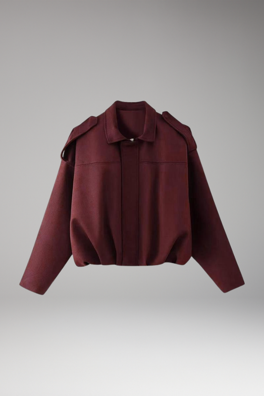 Women's Suede Bomber Jacket Structured Shoulders - 
Fashinoza
