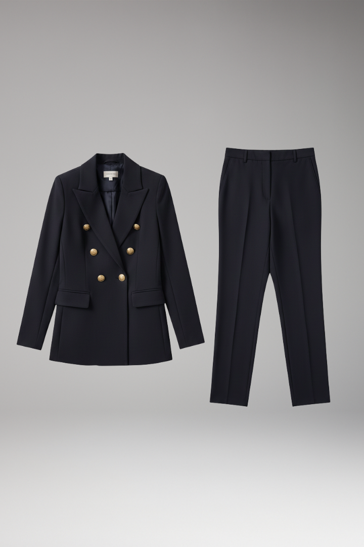 Women's Two Piece Suit Notched Lapel Jacket Straight Trousers - 
Fashinoza