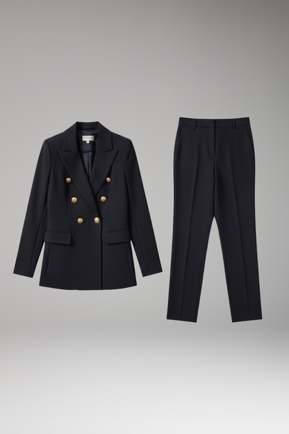 Women's Two Piece Suit Notched Lapel Jacket Straight Trousers - 
Fashinoza