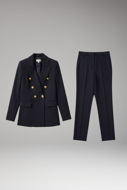 Women's Two Piece Suit Notched Lapel Jacket Straight Trousers - 
Fashinoza