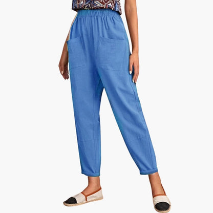 Women's Elastic Waist Pants Loose Full-Length Cotton Trousers