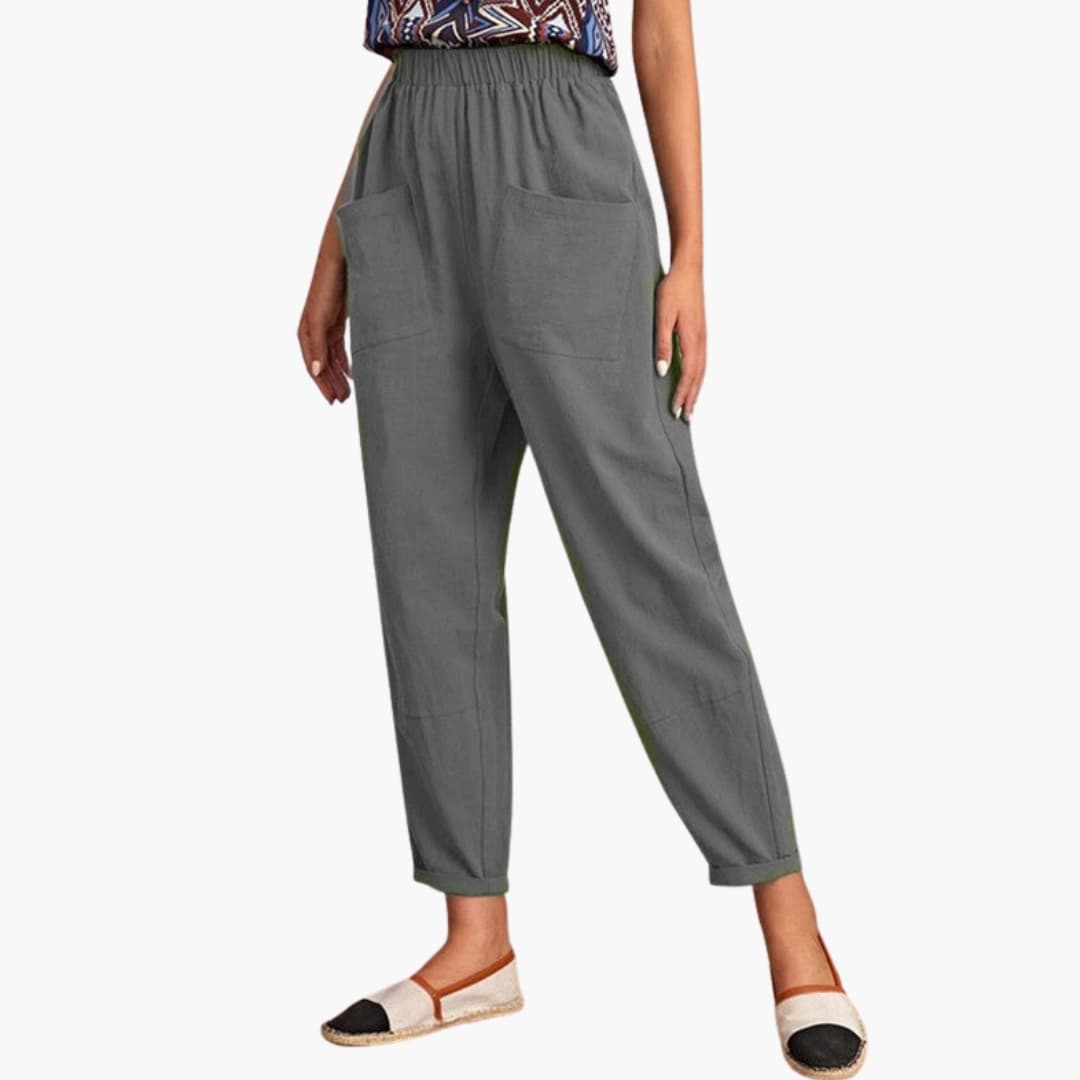 Women's Elastic Waist Pants Loose Full-Length Cotton Trousers