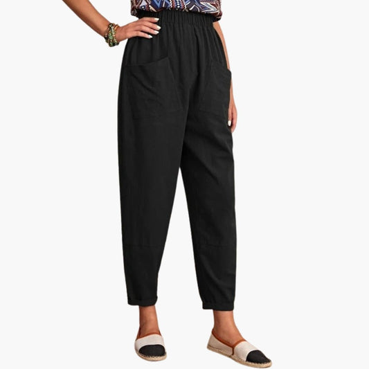 Women's Elastic Waist Pants Loose Full-Length Cotton Trousers - Fashinoza