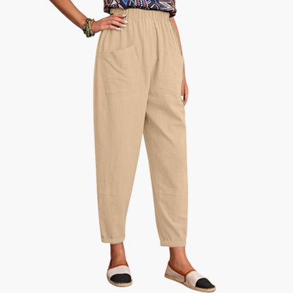 Women's Elastic Waist Pants Loose Full-Length Cotton Trousers