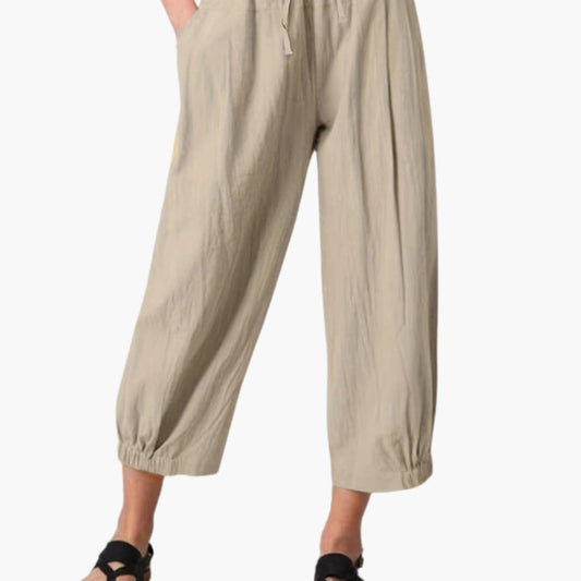 Women's Elastic Waist Summer Pants Cuffed Hem - Fashinoza