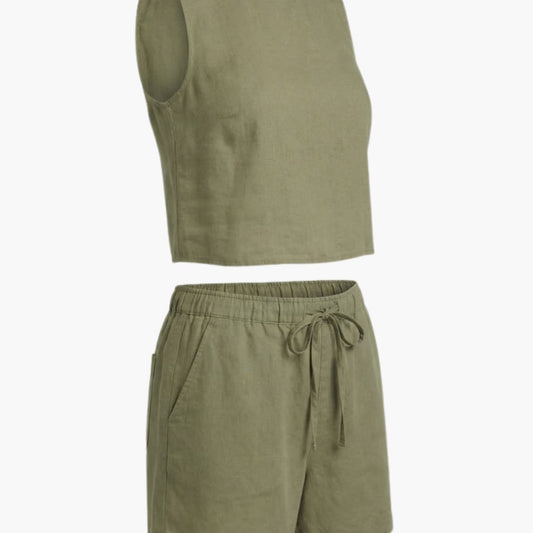 Women's Summer Shorts Set Short Sleeve Elastic Waist - Fashinoza