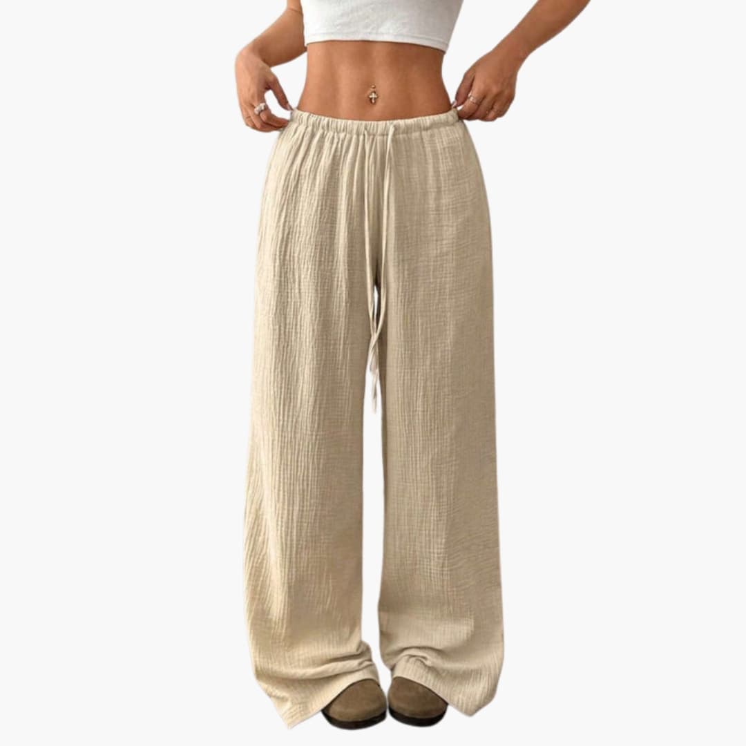 Women's Wide Leg Pants Elastic Waist Full-Length Trousers