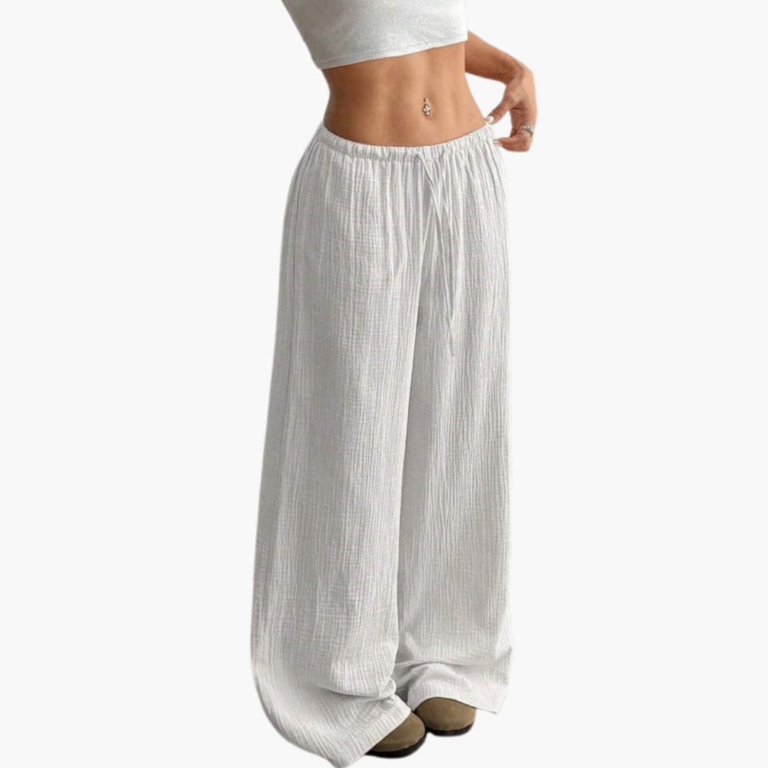 Women's Wide Leg Pants Elastic Waist Full-Length Trousers