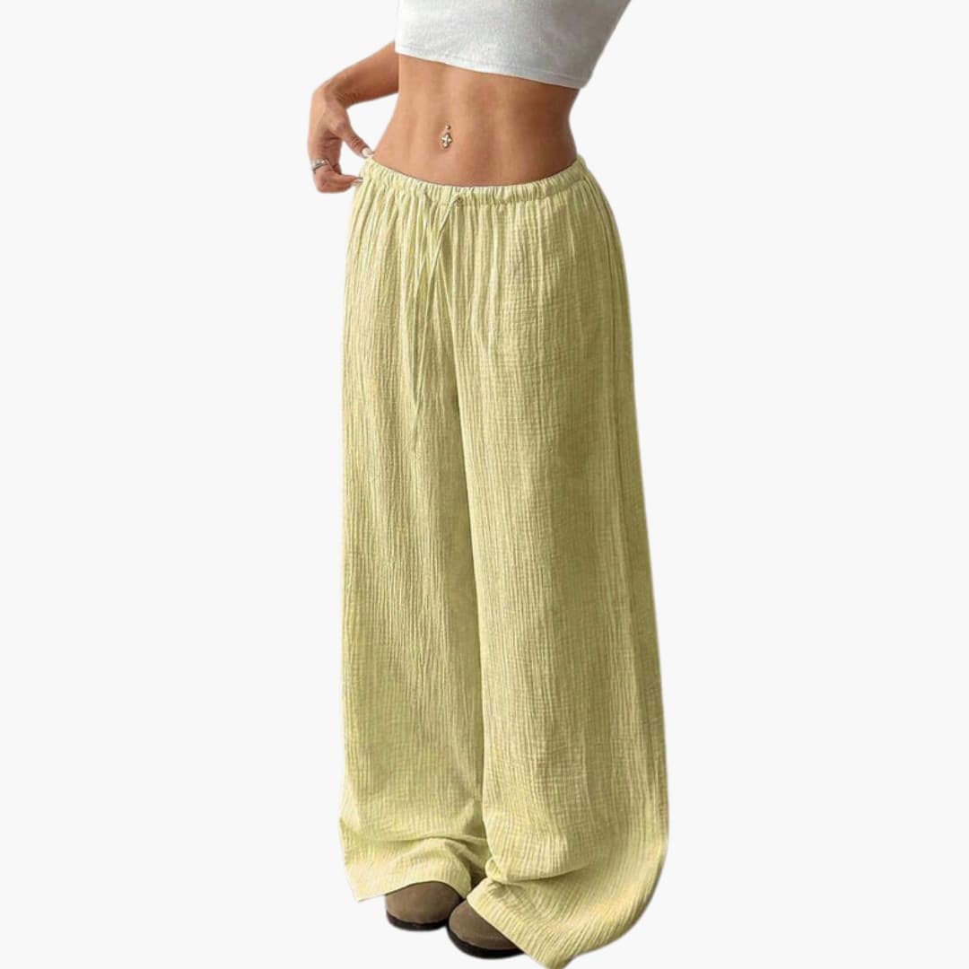 Women's Wide Leg Pants Elastic Waist Full-Length Trousers
