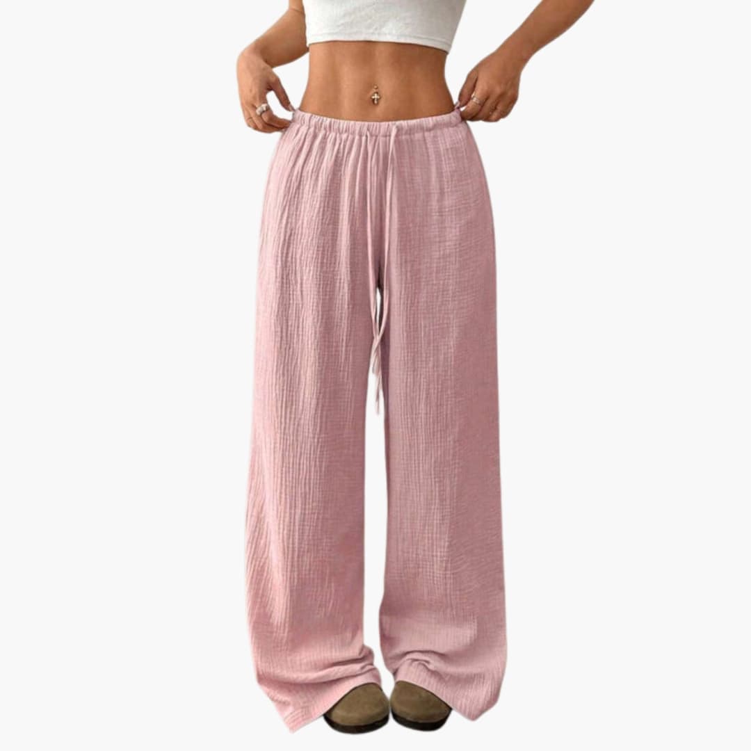 Women's Wide Leg Pants Elastic Waist Full-Length Trousers - Fashinoza